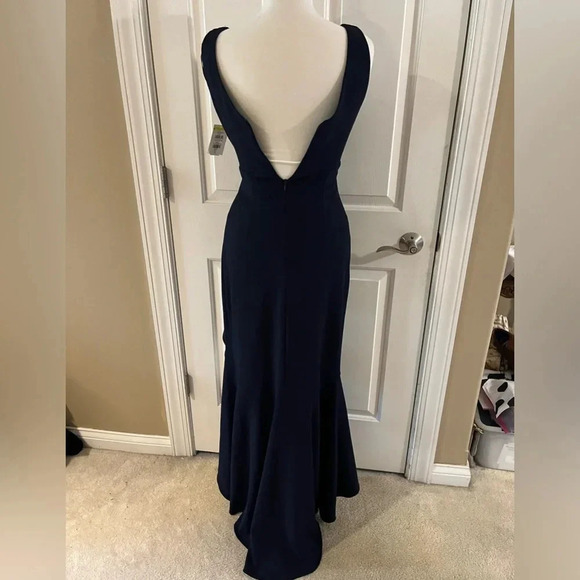 Betsy Adam Ruffled High Liw Mermaid Dress-Navy Blue, Size 4-Elegant, Stunning - Picture 6 of 13